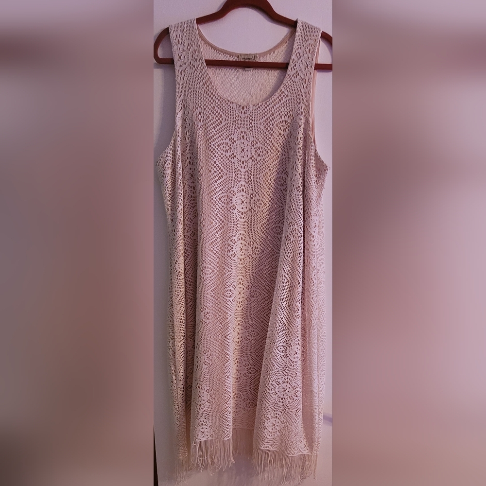 ONE WORLD Cream Crochet Lace Boho Lined Dress XL Jacket Not Included.